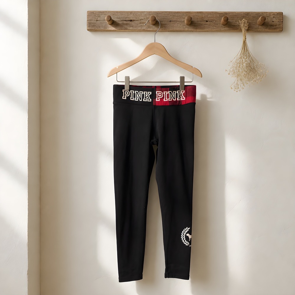 Victoria's Secret PINK Yoga Leggings Womens Large Black Red Plaid